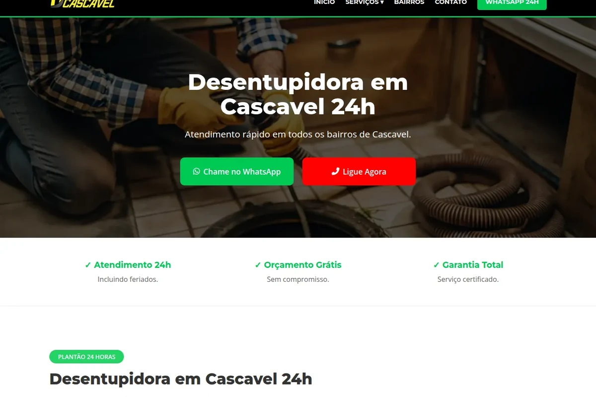 Miniatura do site Desentupidora Cascavel, projeto desenvolvido pela RSulWeb